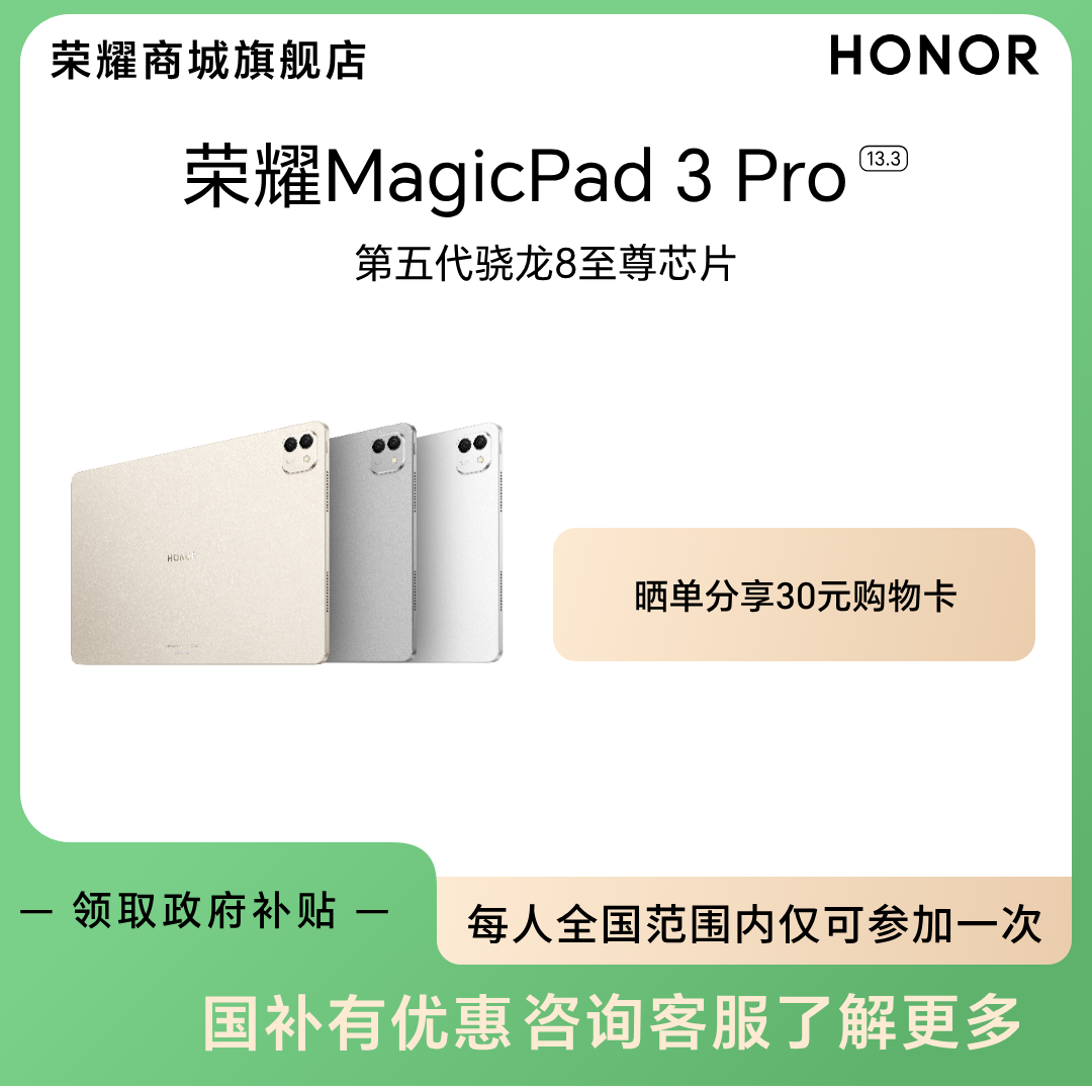 【国家补贴】荣耀平板MagicPad3 Pro 13.3 13.3英寸 12+512版本