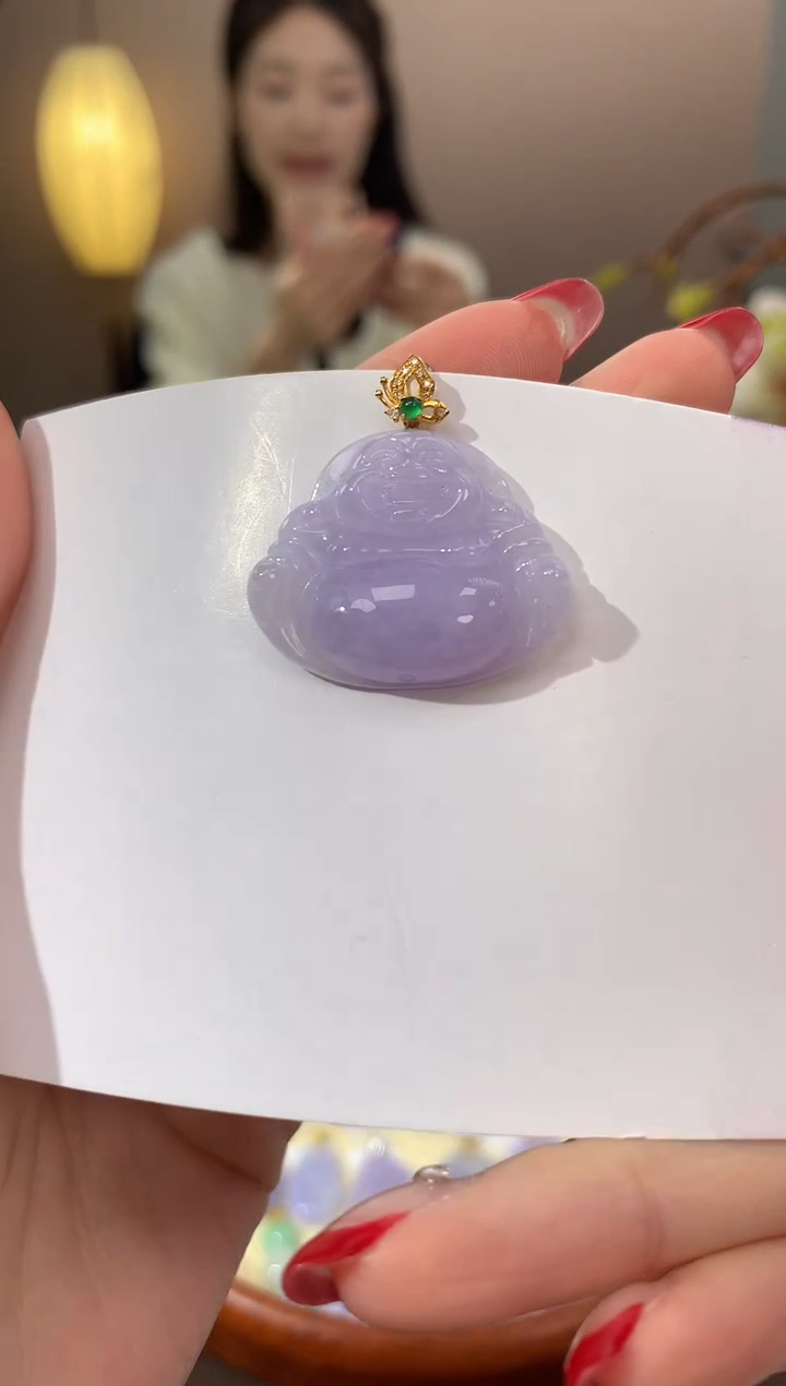 【闪购商品】翡翠颈饰18K金镶嵌天然缅甸a货翡翠