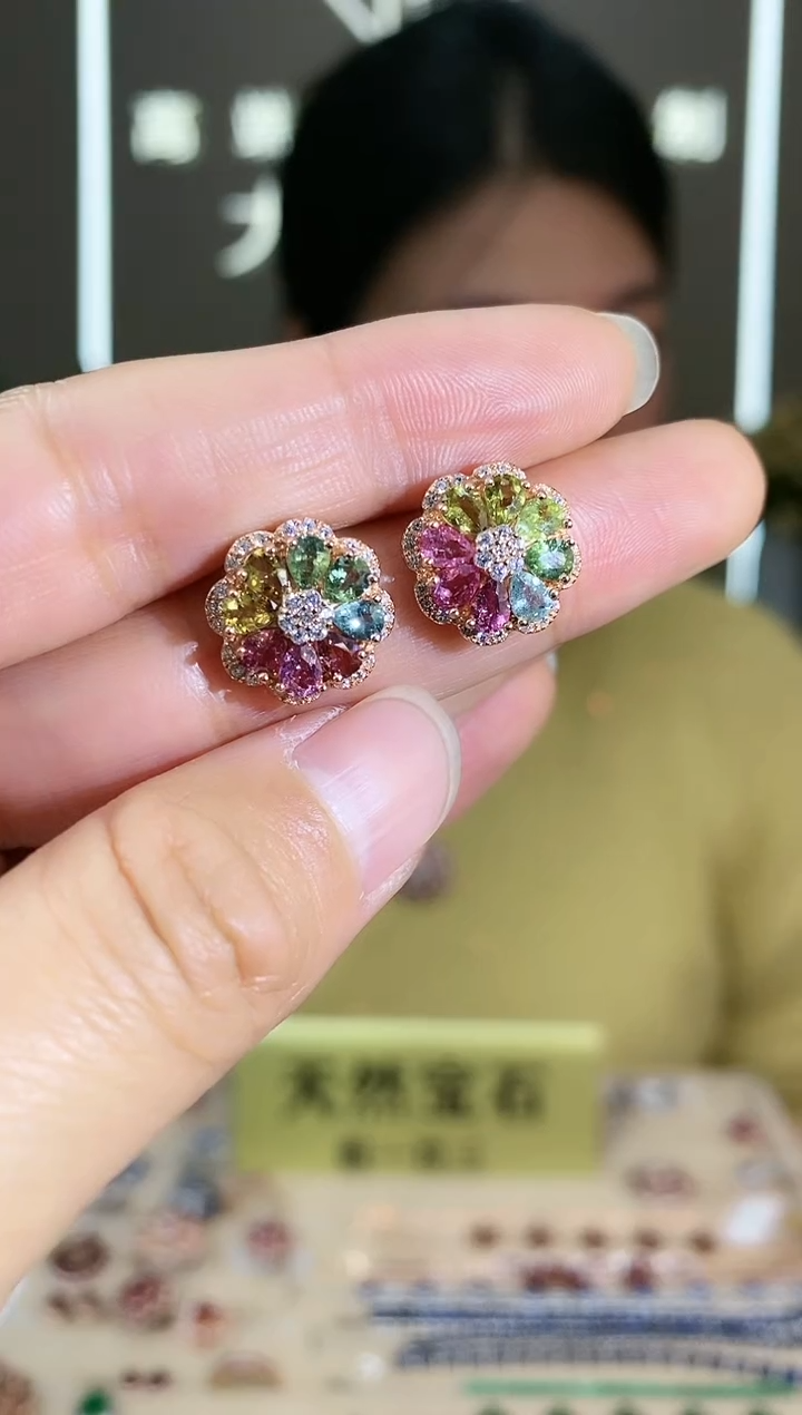 【闪购商品】碧玺耳饰银S925镶嵌耳饰