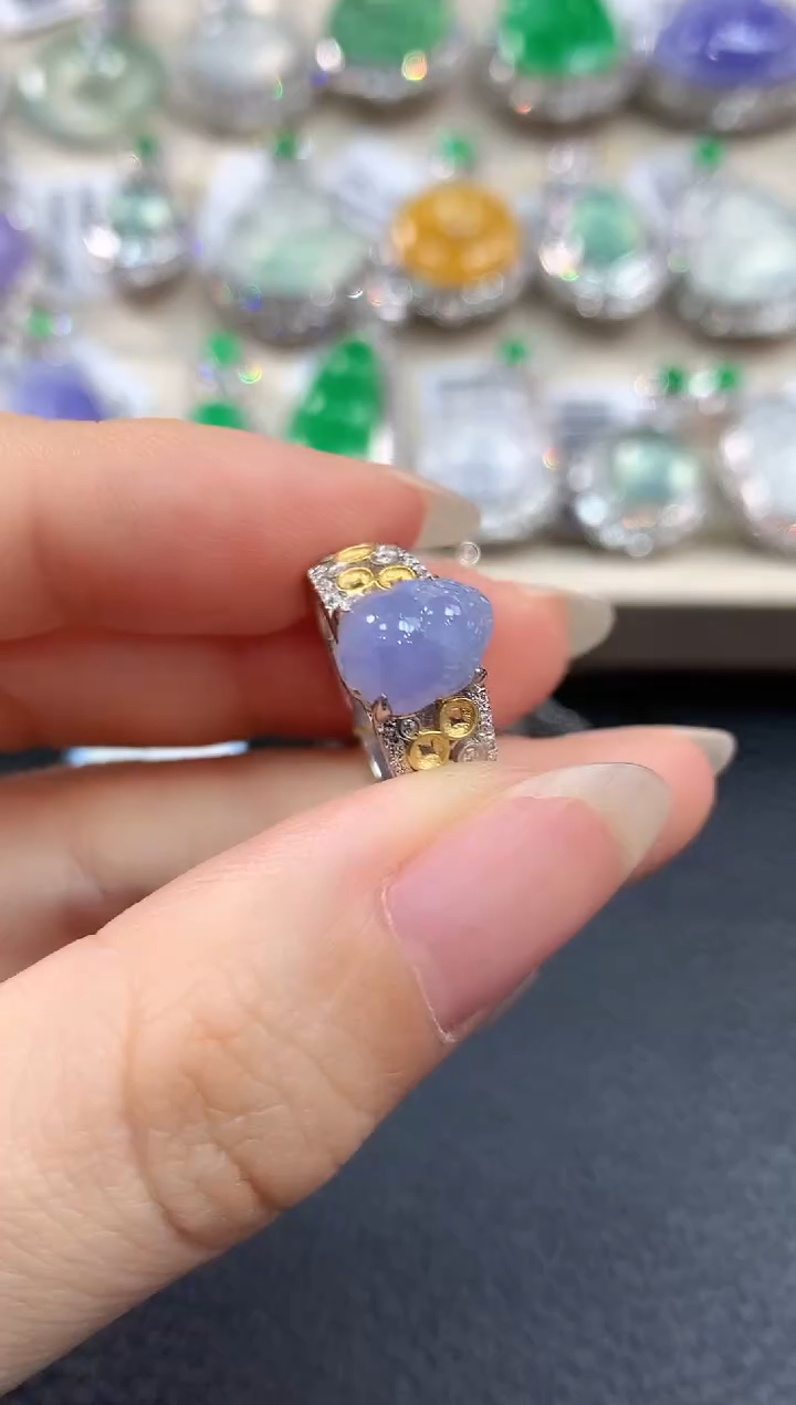 【闪购商品】翡翠戒指18K金镶嵌m 31  紫货有色差  