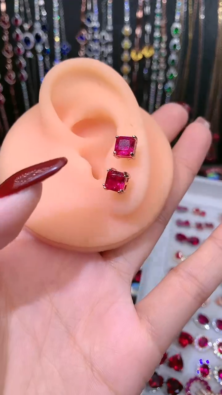 【闪购商品】红宝石耳饰银S925镶嵌6玫瑰金