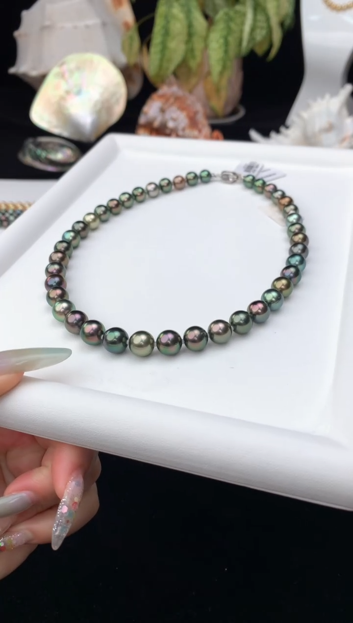 【闪购商品】海水珍珠颈饰银S925镶嵌海水大溪地珍珠项链8-10mm