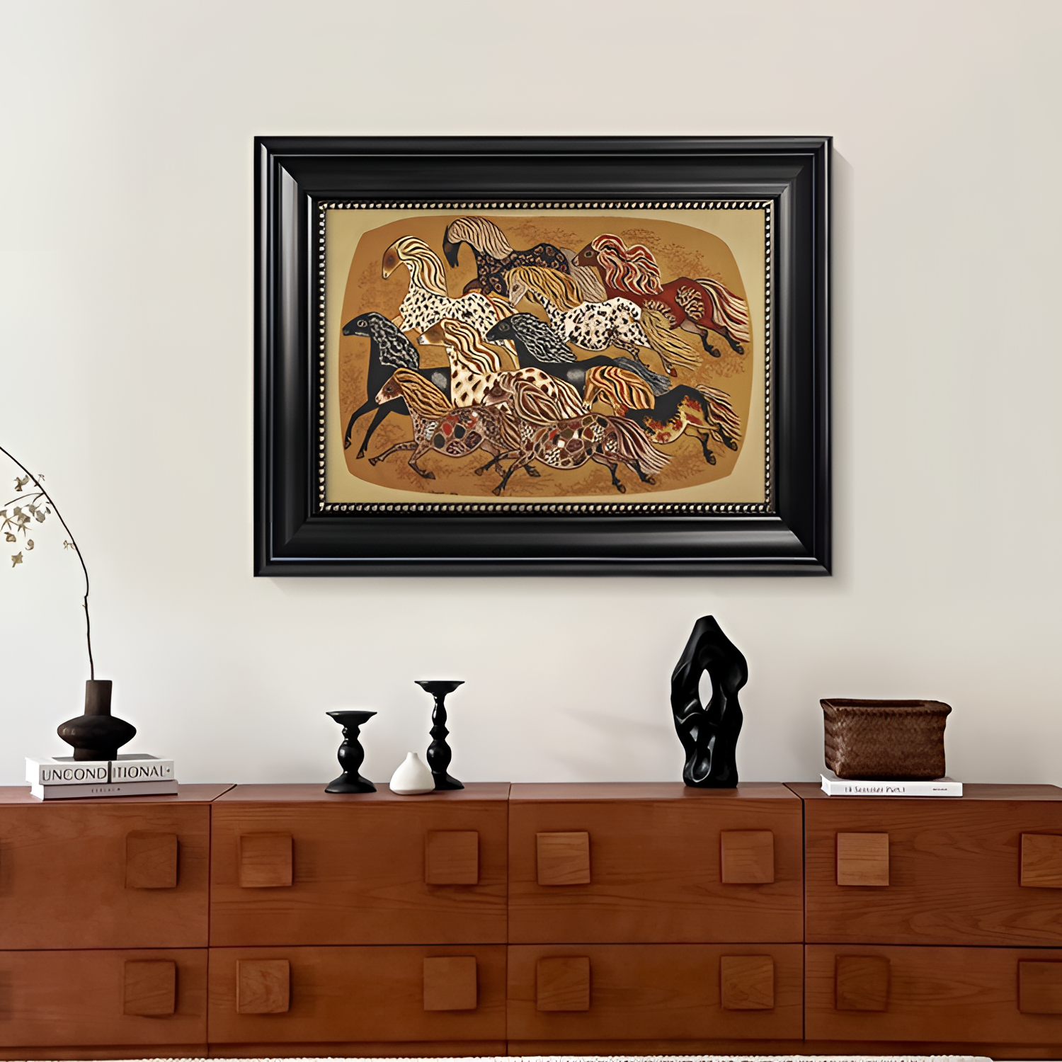 《奔马》法式中古风沙发背景墙挂画墙壁艺术装饰画新中式复古挂画