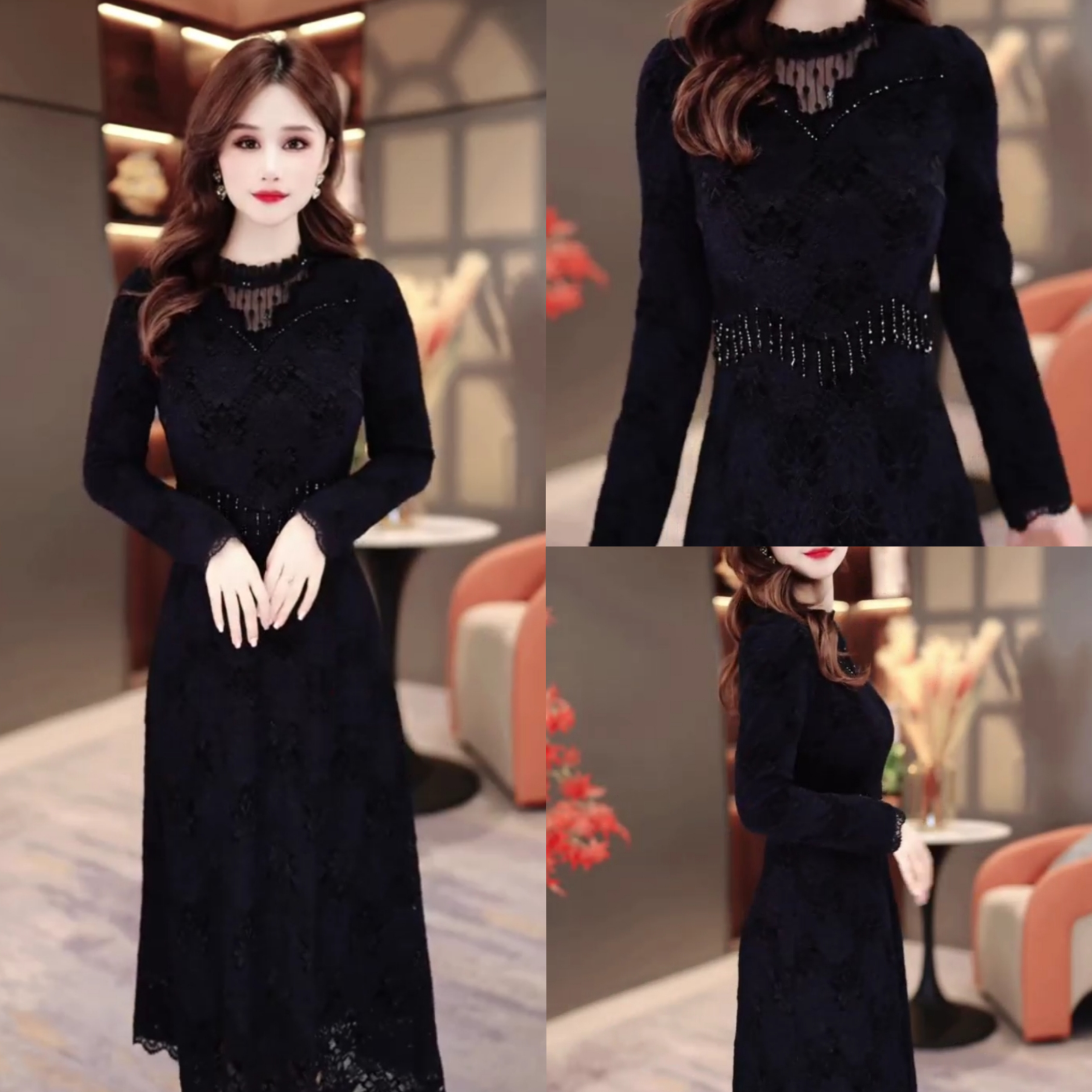 加绒加厚冬季2025新款黑色显瘦连衣裙气质修身遮肚裙子MY25K3090