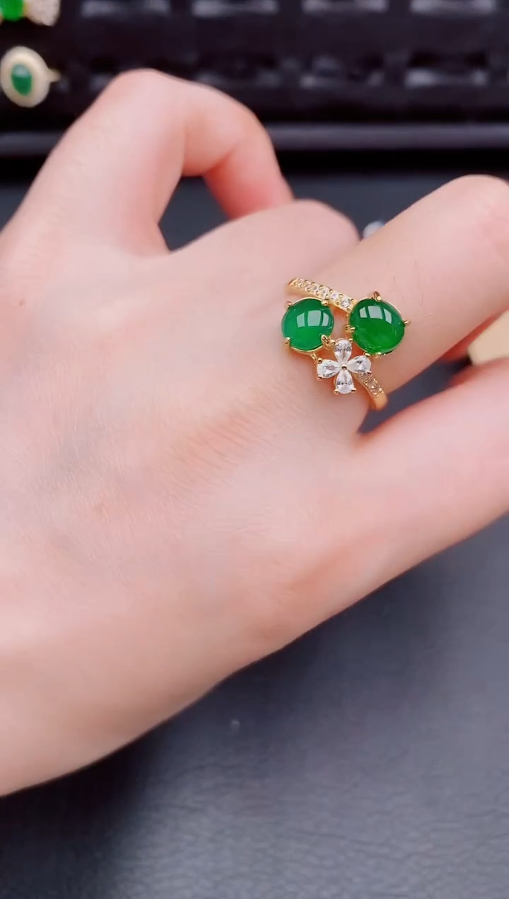 【闪购商品】翡翠戒指银S925镶嵌天然a货翡翠356