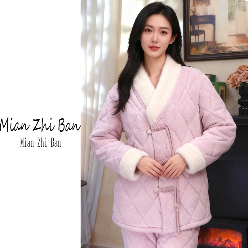 【留洋千金】新中式国风新款冬季加厚三层保暖加厚加绒居家