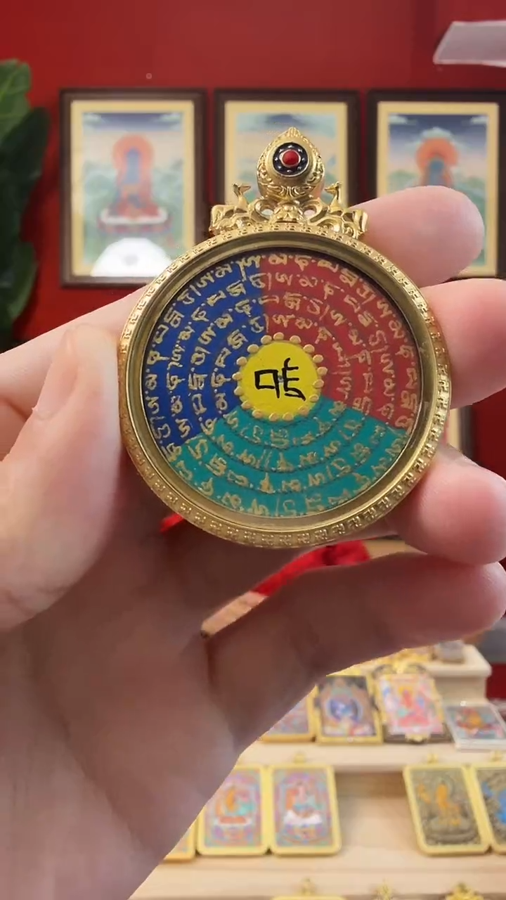 吊坠百字-热贡纯手绘唐卡吊坠