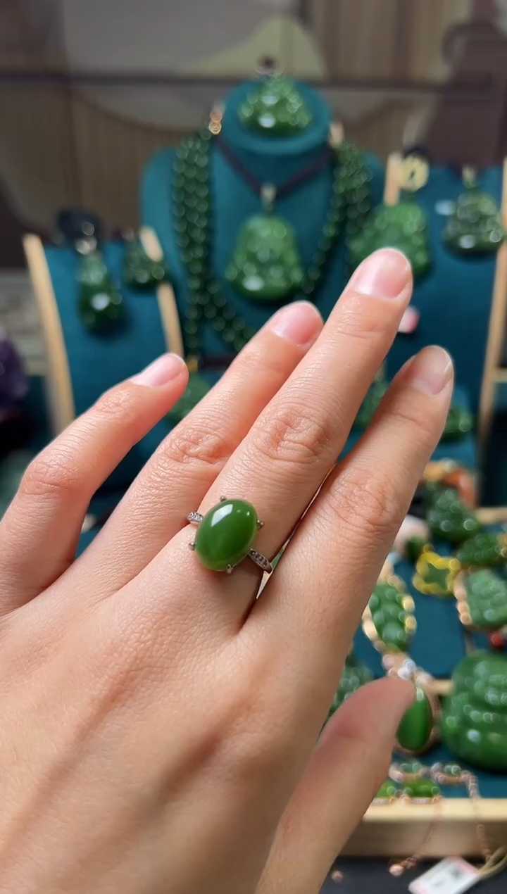 【闪购商品】和田玉（碧玉）戒指银S925镶嵌碧玉