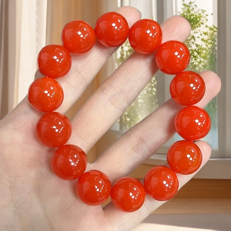 尺寸卡14mm14颗柿子红锦红玛瑙玉石手串专柜精品多样发