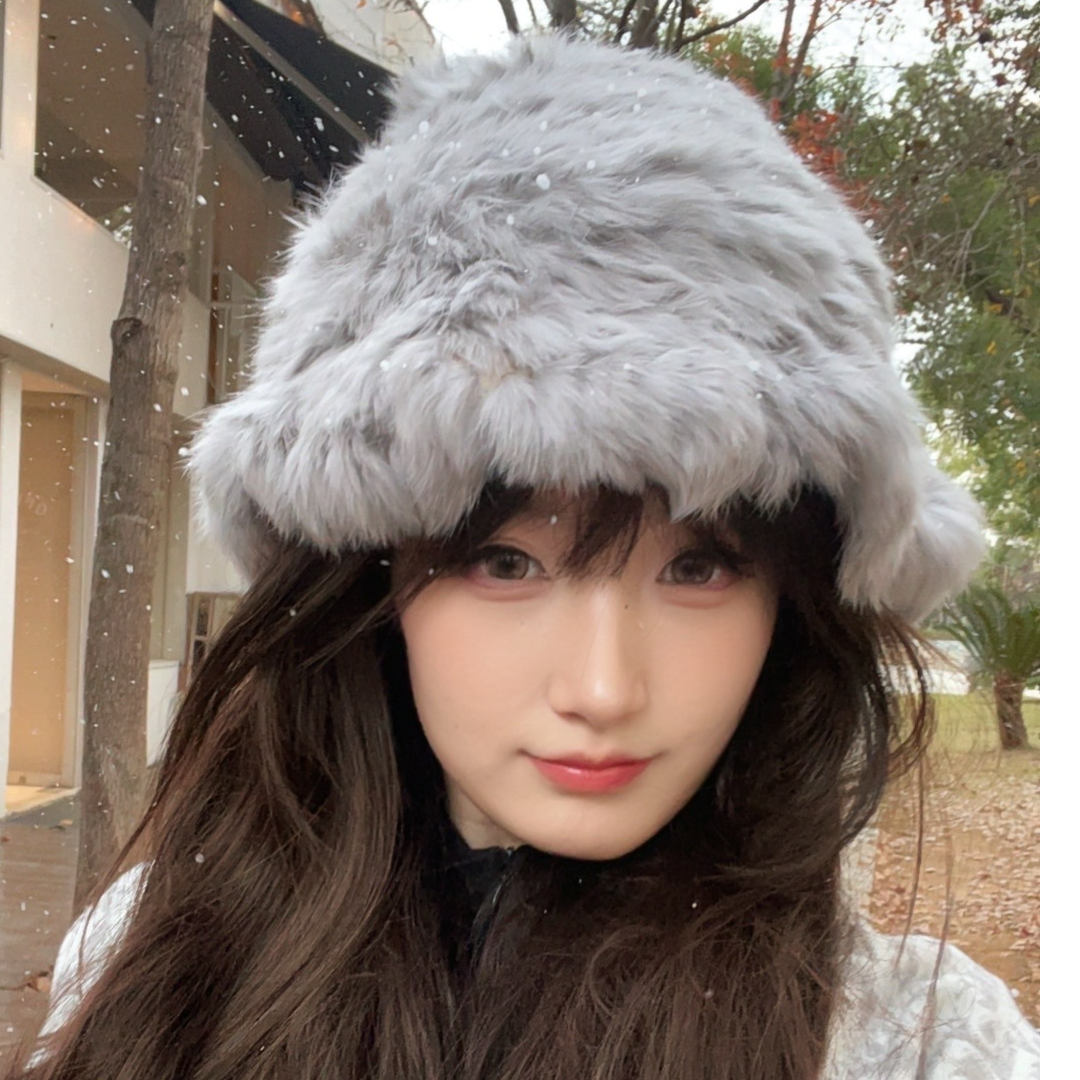 头头&冬季兔毛渔夫帽百搭加绒日系毛绒加厚女士秋冬