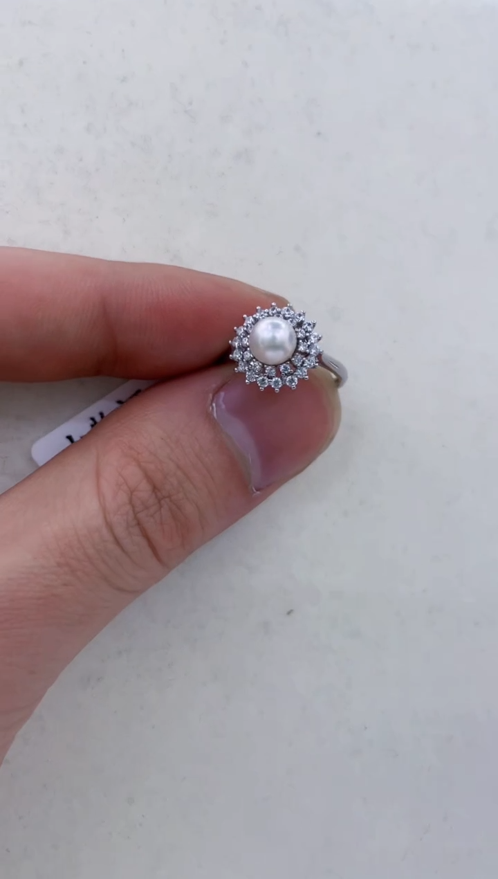 银S925镶嵌戒指海水珍珠  