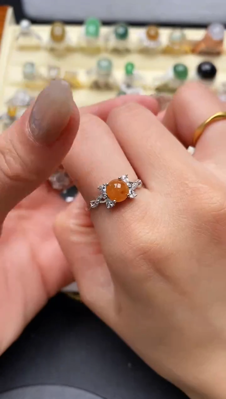 【闪购商品】翡翠戒指银S925镶嵌缅甸天然A货翡翠333   1-3