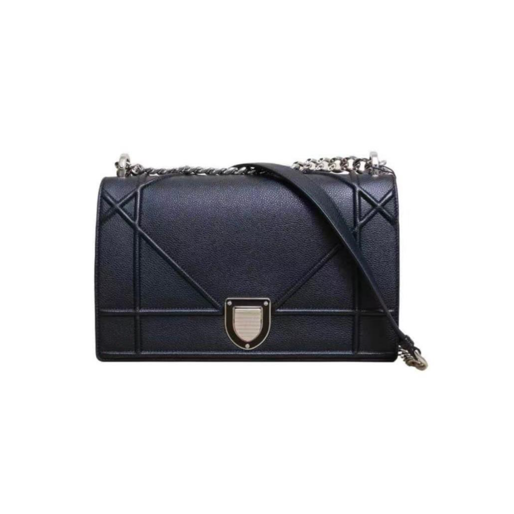 99新 DIOR/迪奥 黑银盾牌包链条包中号 