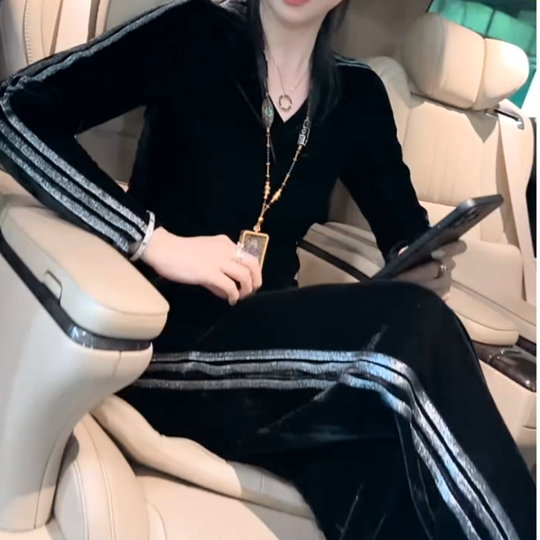 阔腿裤洋气春秋休闲风V领上衣裤子百搭显瘦优雅风时尚套装网红