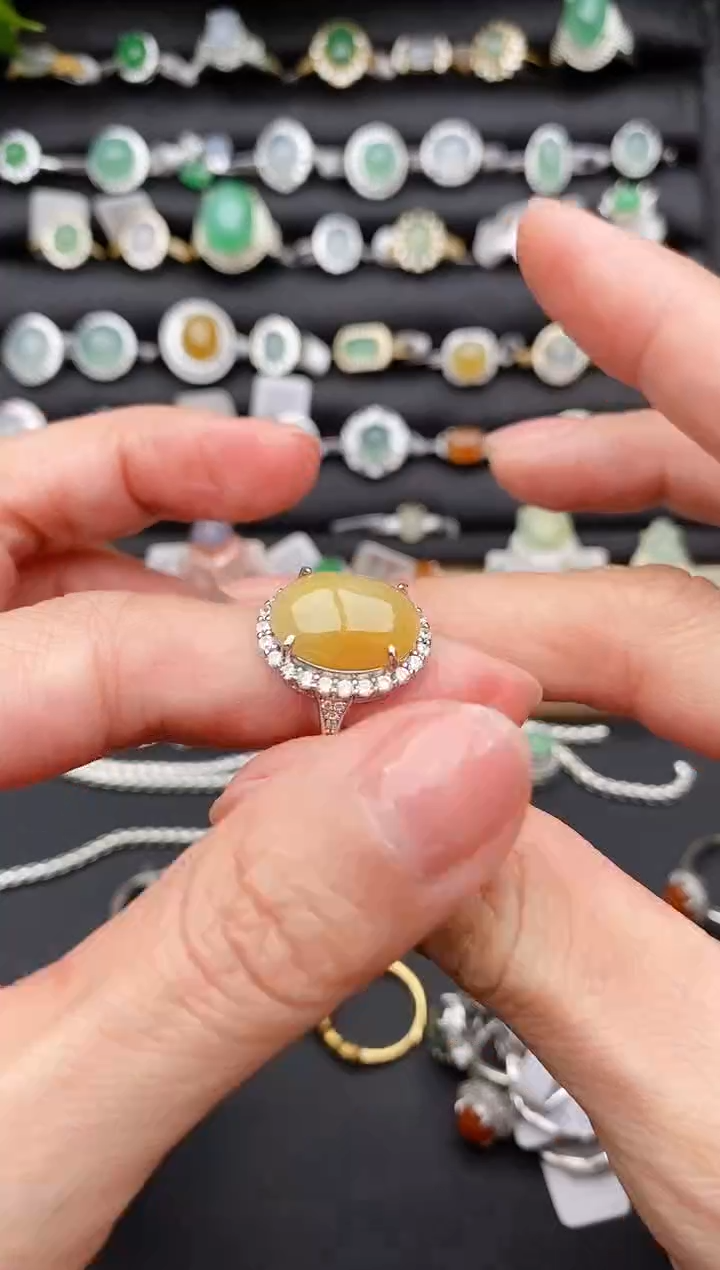 【闪购商品】翡翠戒指银S925镶嵌缅甸天然A货翡翠444   5-10