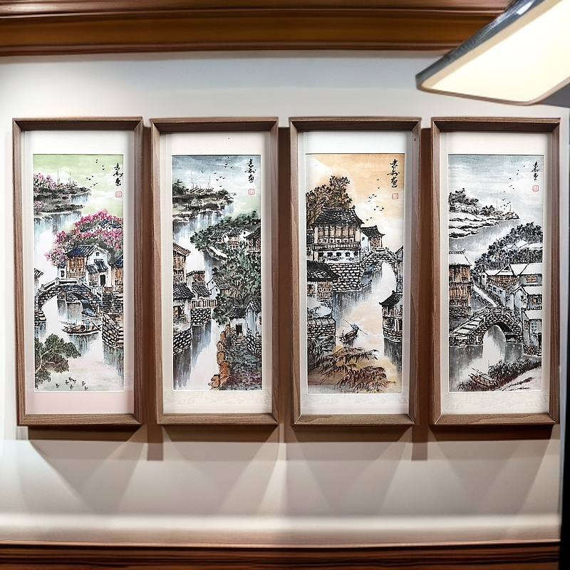 国画 江南四季 江南水乡风景 袁老师 真人手绘 带收藏证书