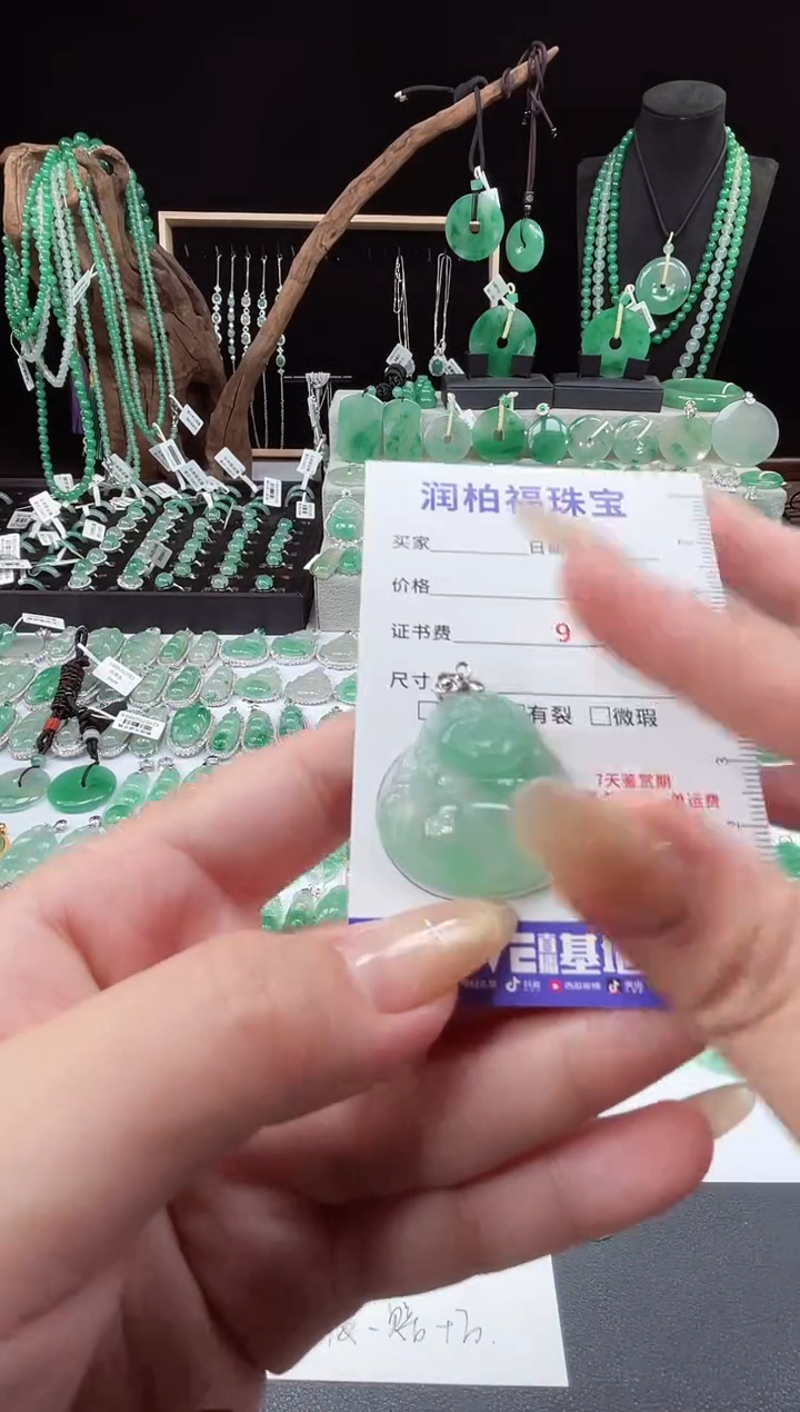 吊坠(赠链)银S925镶嵌石英质玉（非洲翠）24.510佛公