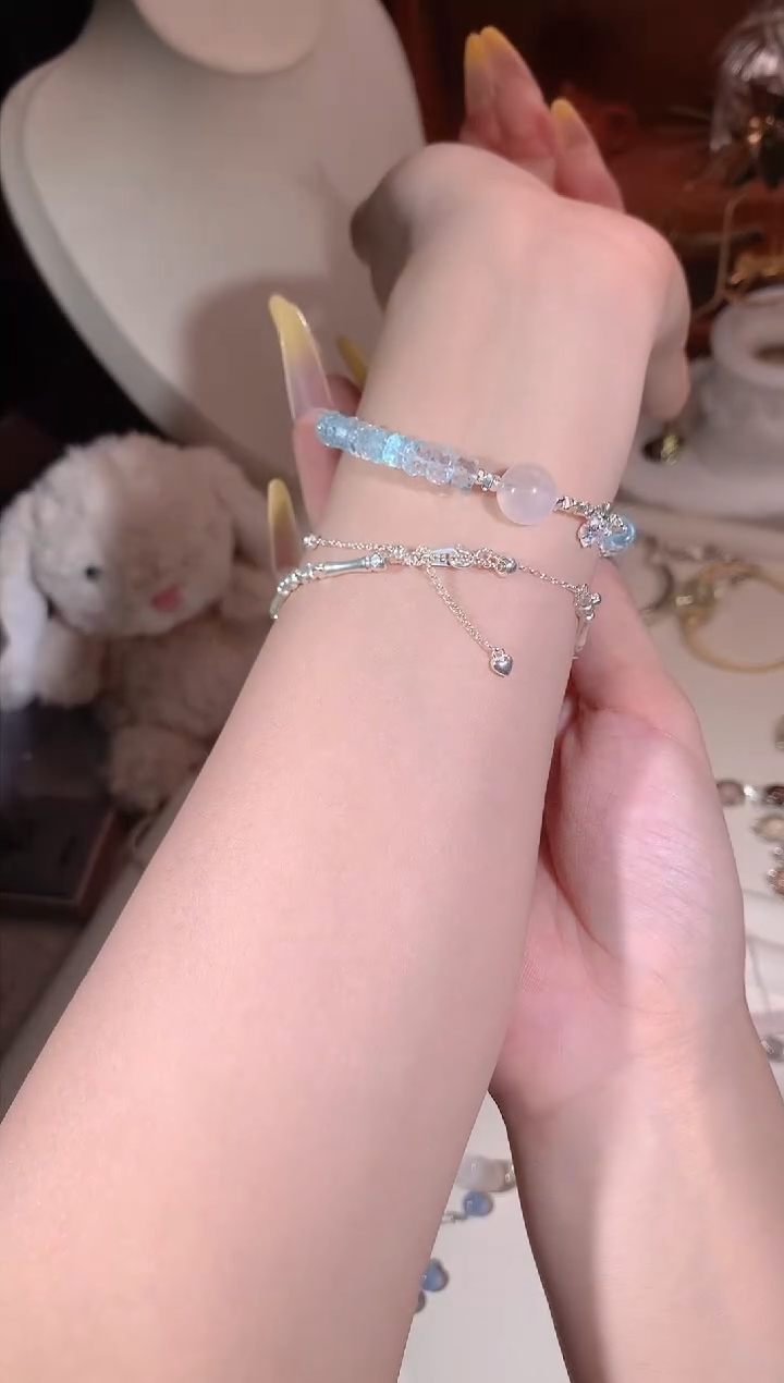 无925银蓝月光蓝托帕925银手链多样性发