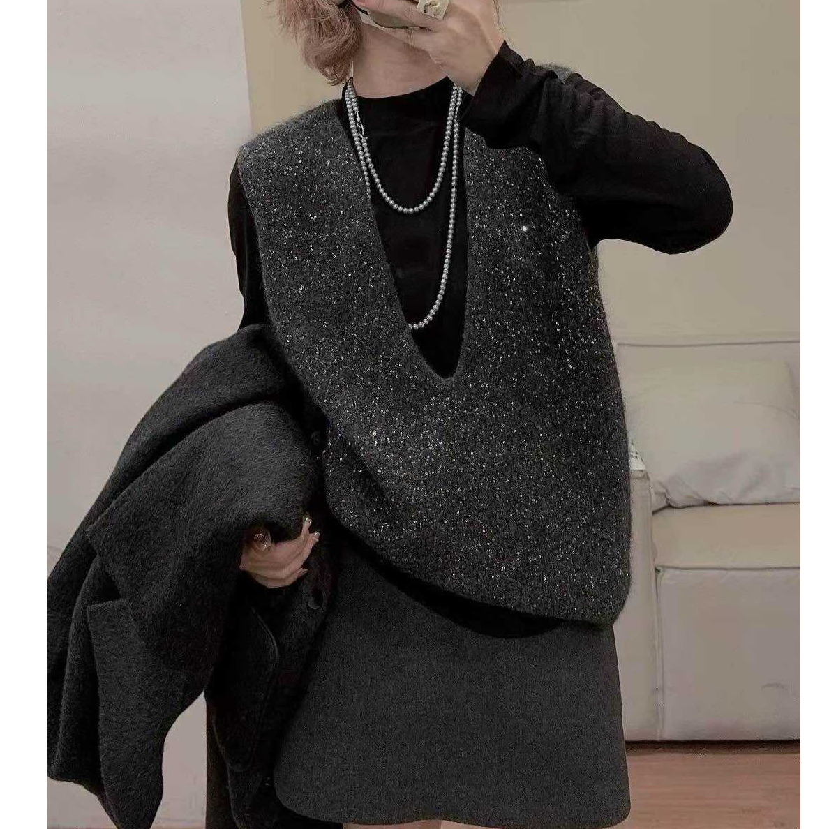 【大V亮片】针织马甲背心女2025新款烫钻钉珠外穿叠穿坎肩1561