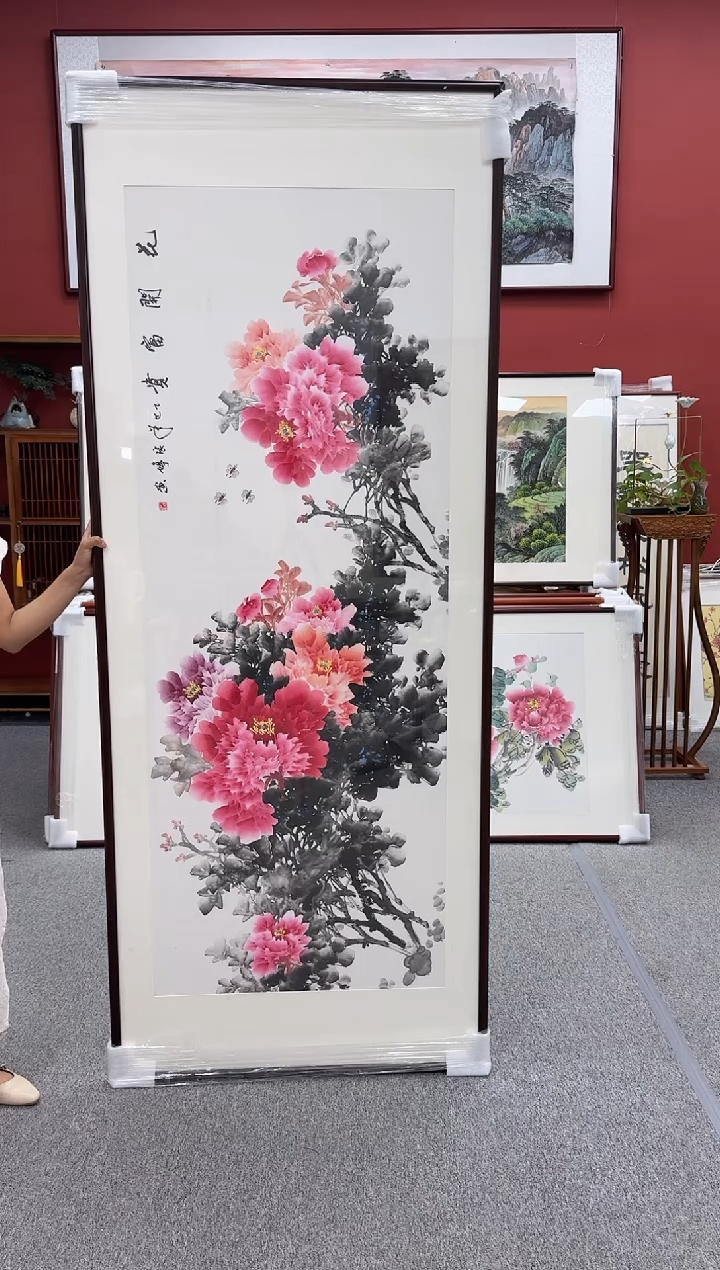 国画手绘 牡丹 219*88