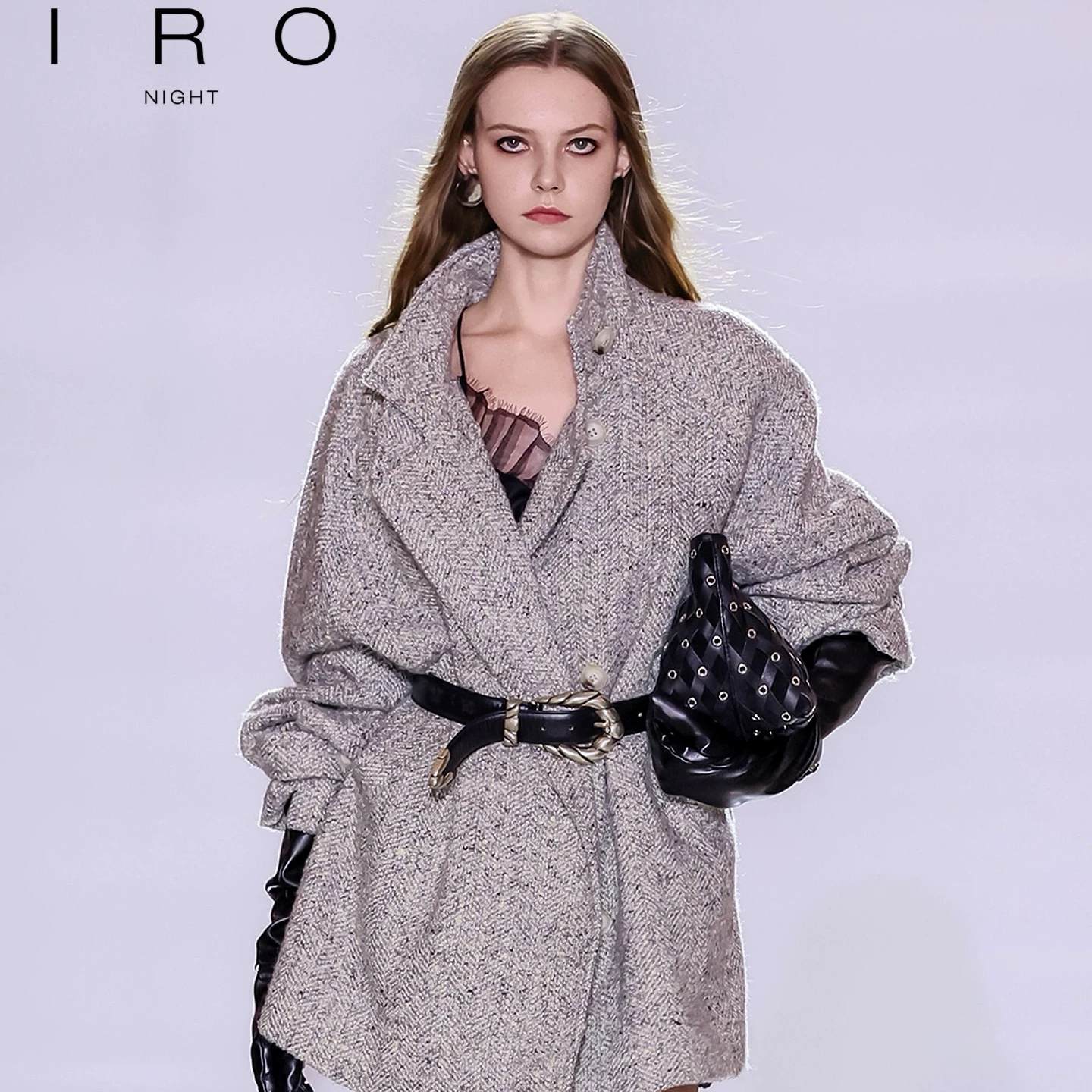 IRO Night【秀场款】25秋季新款法式花纱毛呢宽松中长款外套