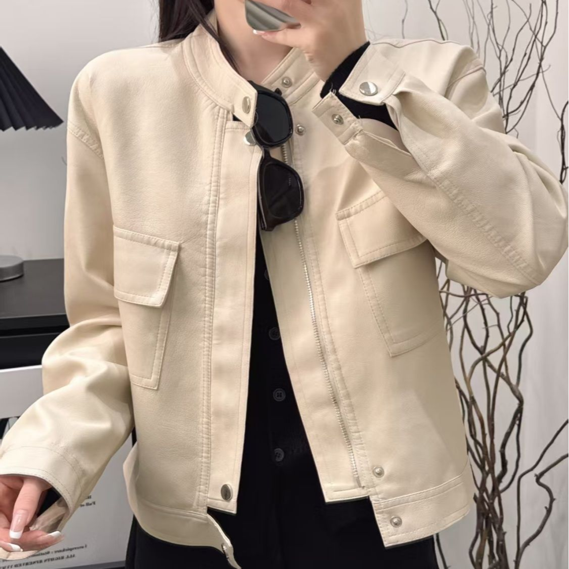 935号-韩版重工新款时尚宽松显瘦气质百搭机车皮衣女装外套