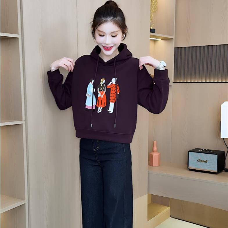 秋冬款加厚加绒连帽卫衣女2025新款爆款时尚洋气钉珠刺绣宽松上衣