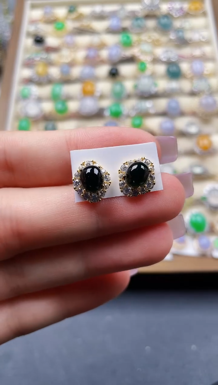 银S925镶嵌翡翠耳饰106