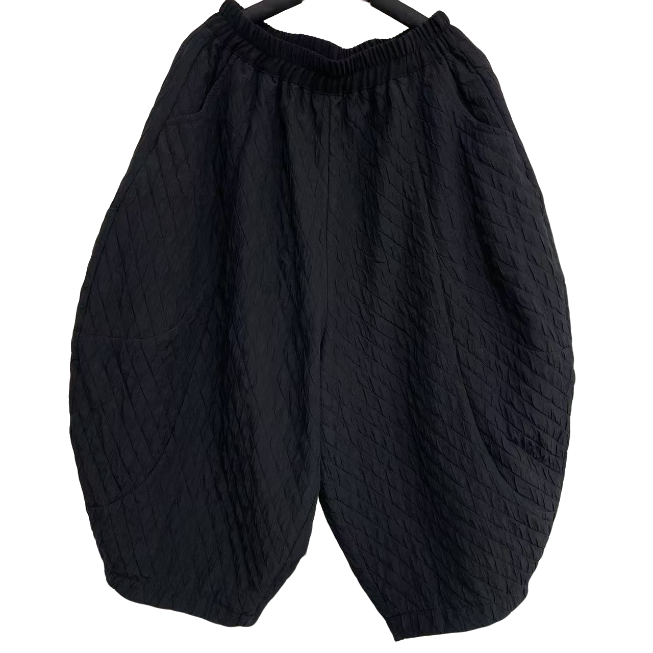 恬小霓（玲玲姐精选）1887/黑色/泡泡/菱格纹/拼接/南瓜裤/