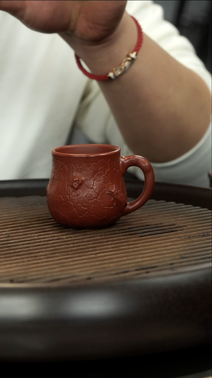 茶壶紫砂朱泥  知足常乐供春带把杯