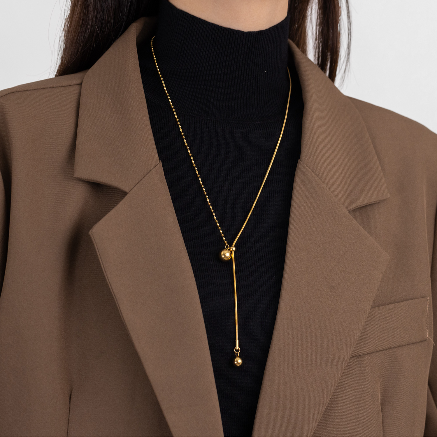 钛钢项链 【有球必应】珠珠毛衣链长款抽拉秋冬项链女时尚锁骨链