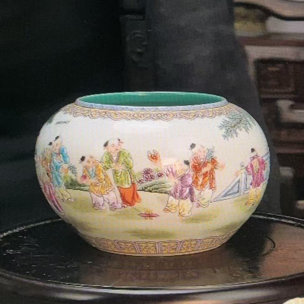 清 洋彩婴戏图水洗