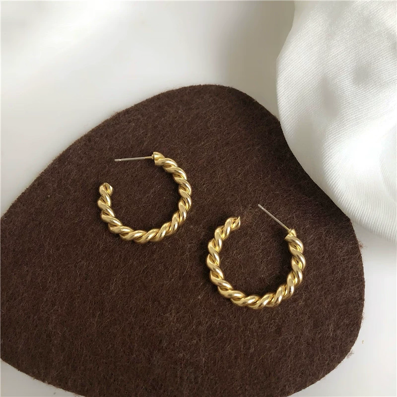 铜合金耳饰 真K金电镀 BE5030 925银针 简约麻花