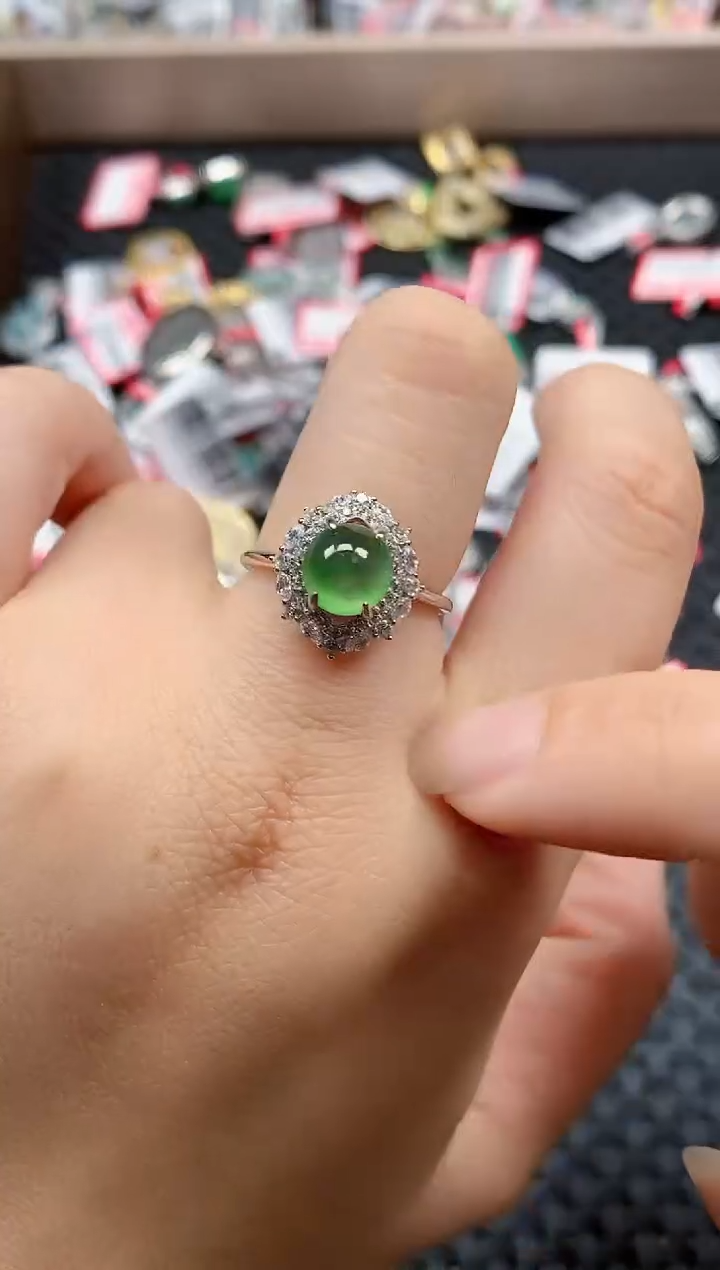 银S925镶嵌戒指翡翠天然A货缅甸翡翠