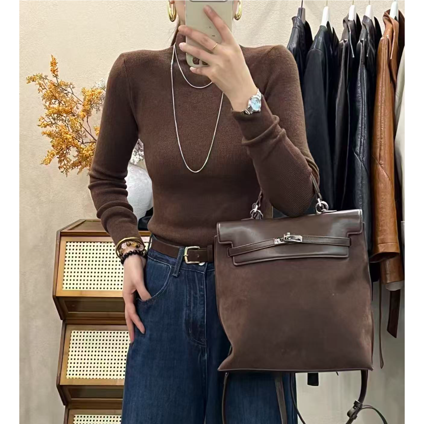 半高领长袖气质上衣2025秋冬季新款韩系穿搭高级修身显瘦女打底衫