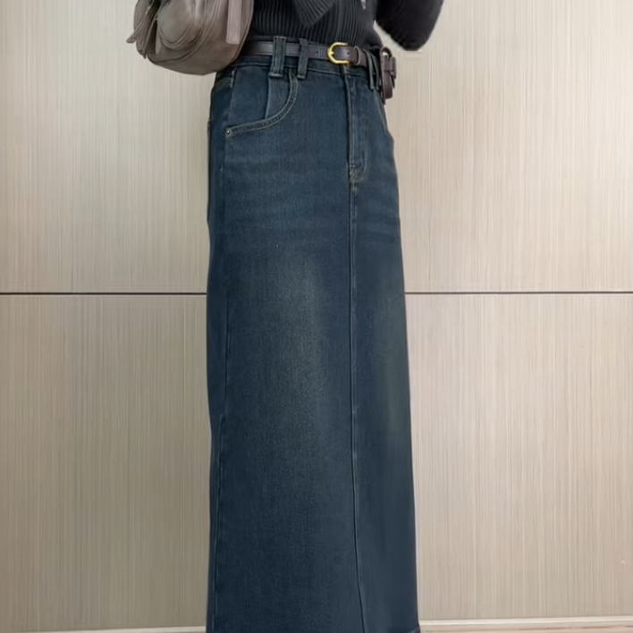 A403-20显瘦休闲风半裙高腰中长裙半身裙女装气质H型A008