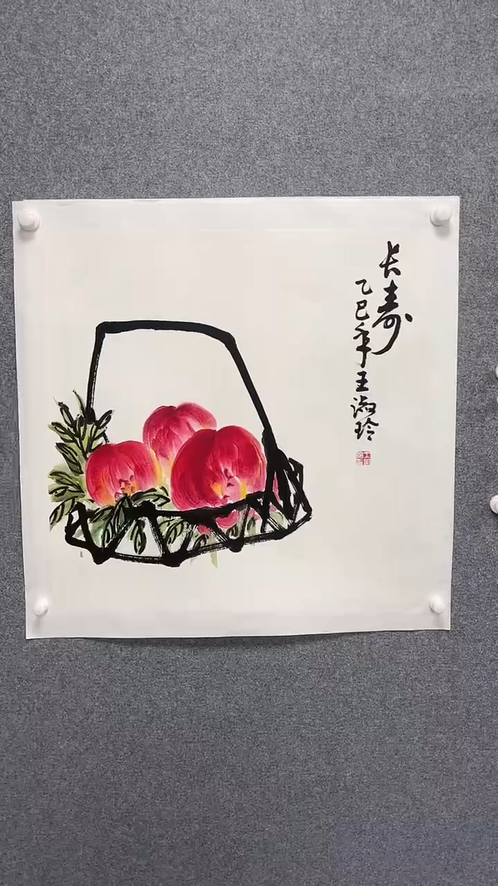 国画王老师写意花鸟《长寿》68x68斗方