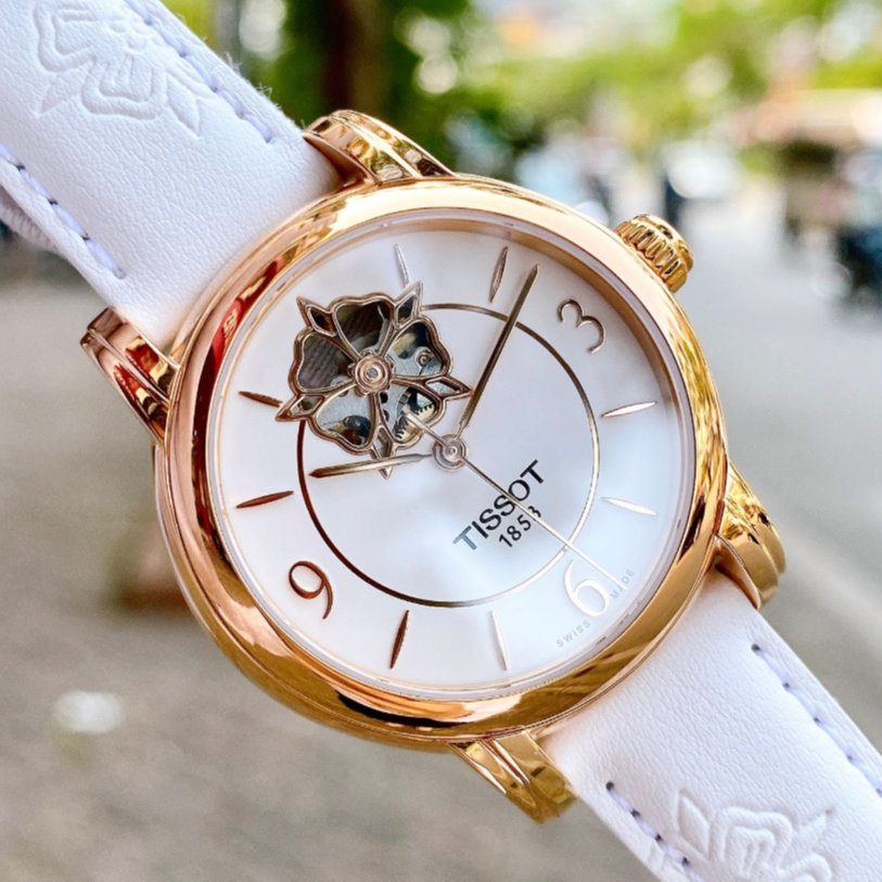99新 Tissot/天梭 镀金白盘小花镂空/机械35MM/公价6300