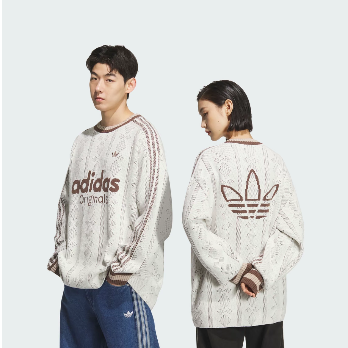 adidas/阿迪达斯三叶草明星同款提花条纹宽松运动针织衫 KS5956