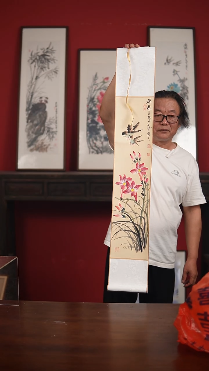 国画手绘-17*110卷轴夏寒作品