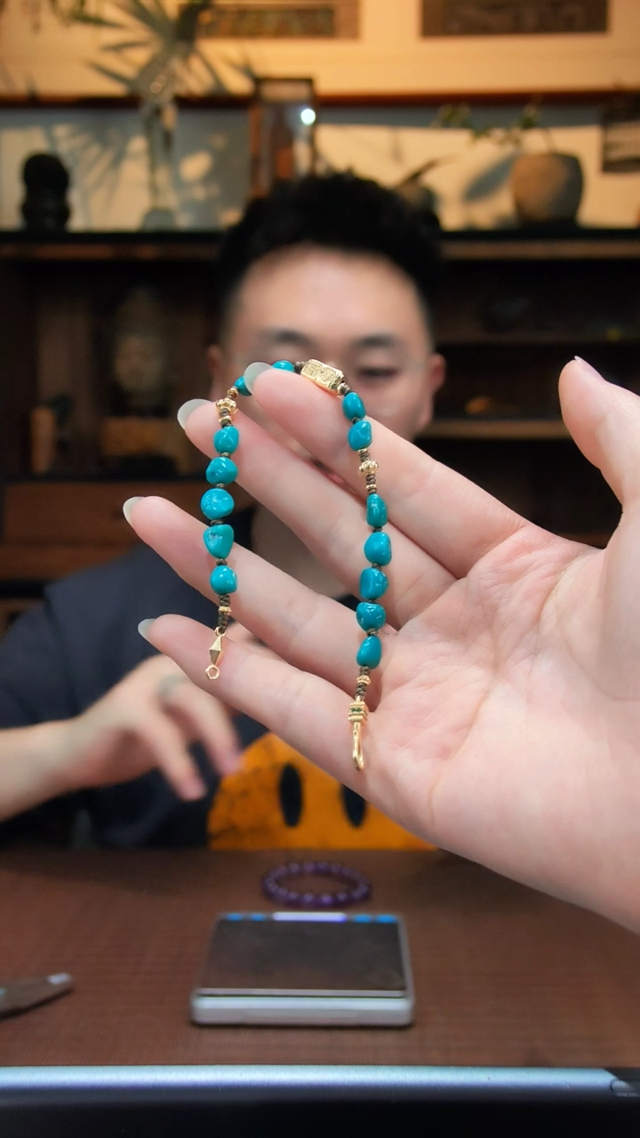 绿松石银S925镶嵌手链S925银绿松石随型手链TS