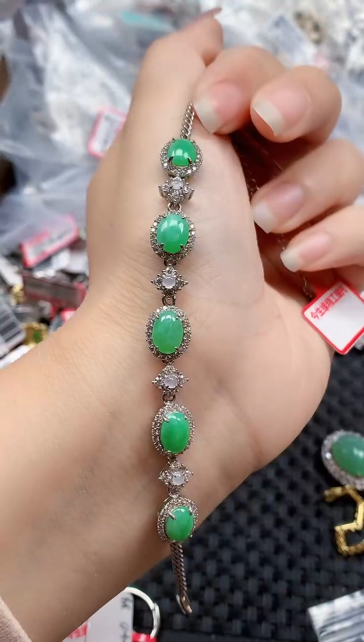 银S925镶嵌戒指翡翠天然A货缅甸翡翠