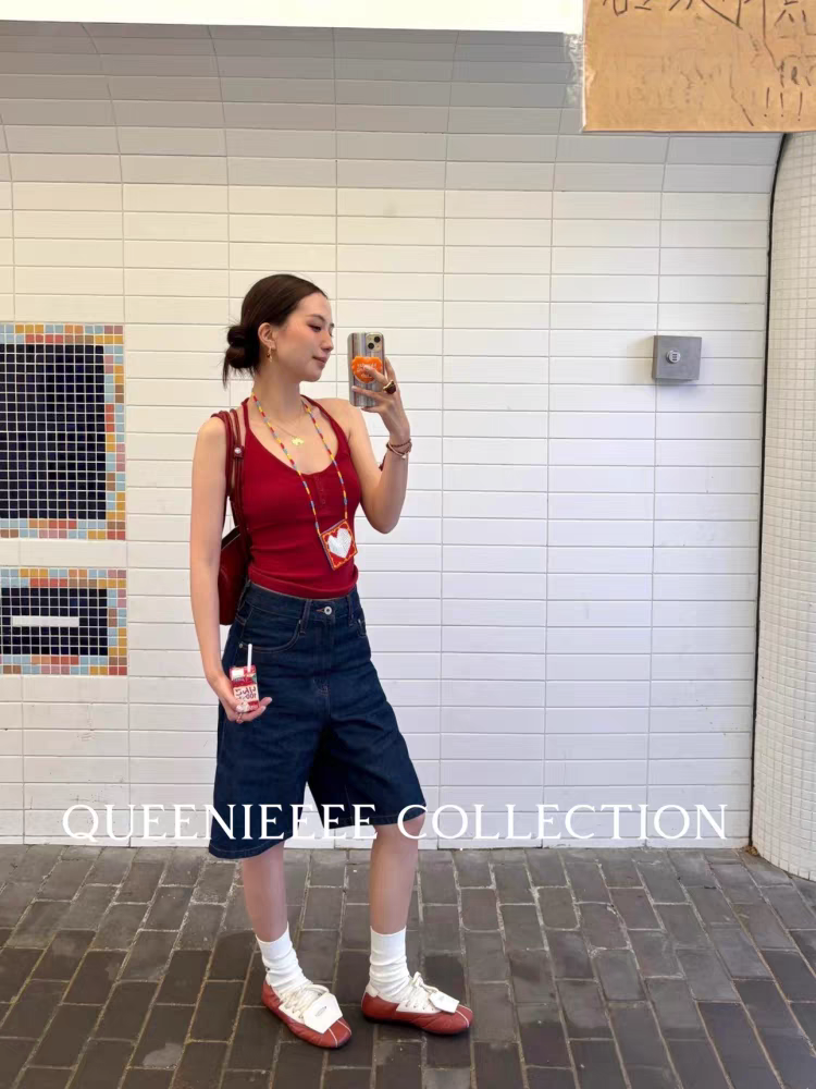 6293韩系复古丹宁蓝五分裤S-XL牛仔裤百搭