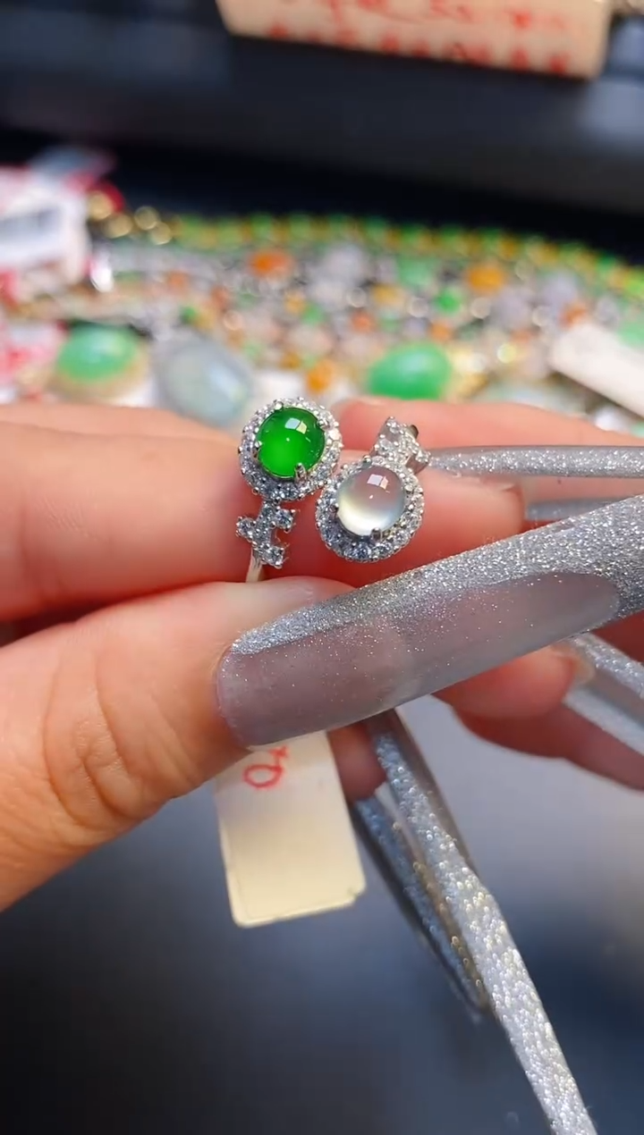 银S925镶嵌戒指翡翠天然