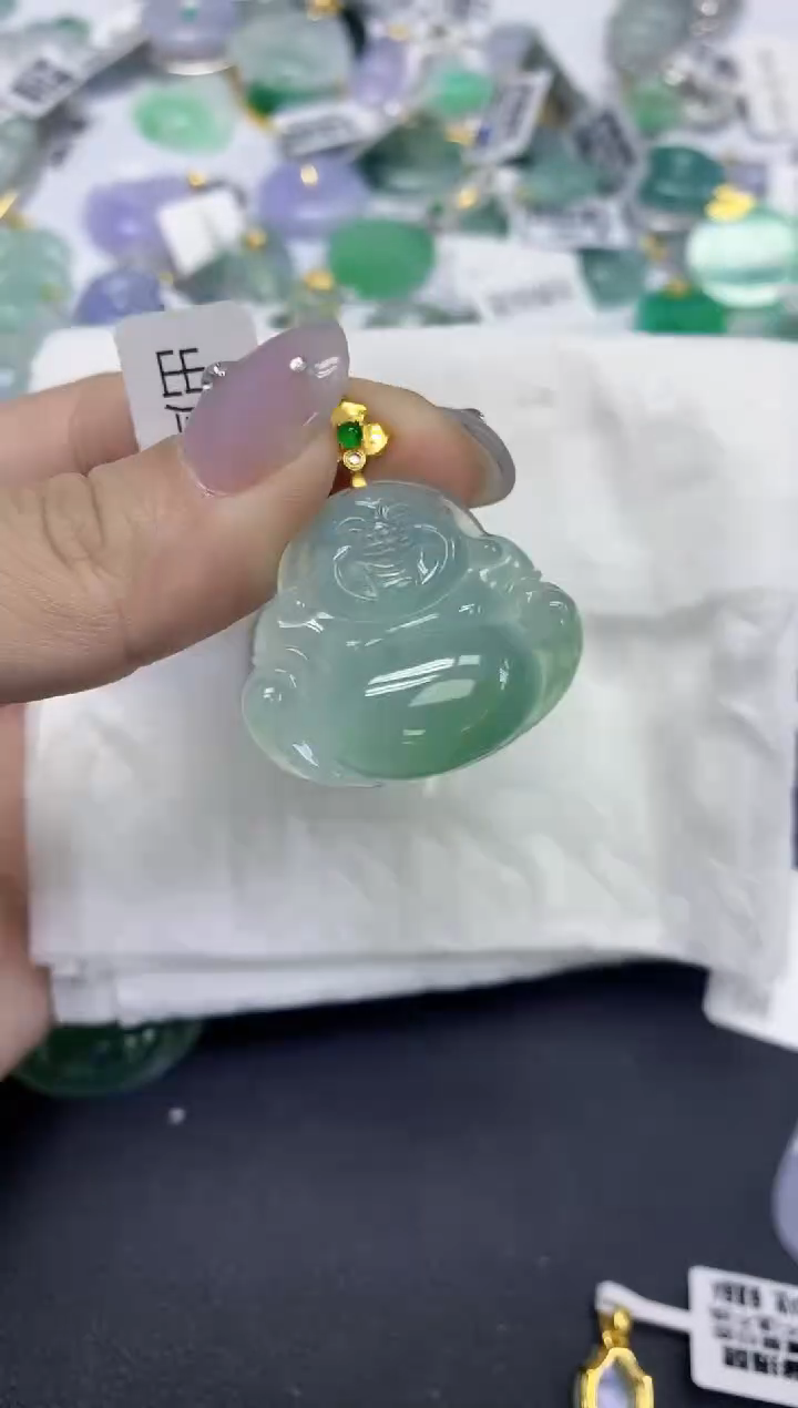 颈饰18K金镶嵌翡翠天然缅甸翡翠A货百元以上9元证书费自理