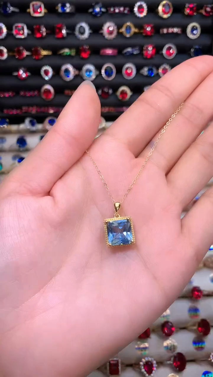 【闪购商品】蓝宝石颈饰银S925镶嵌10金