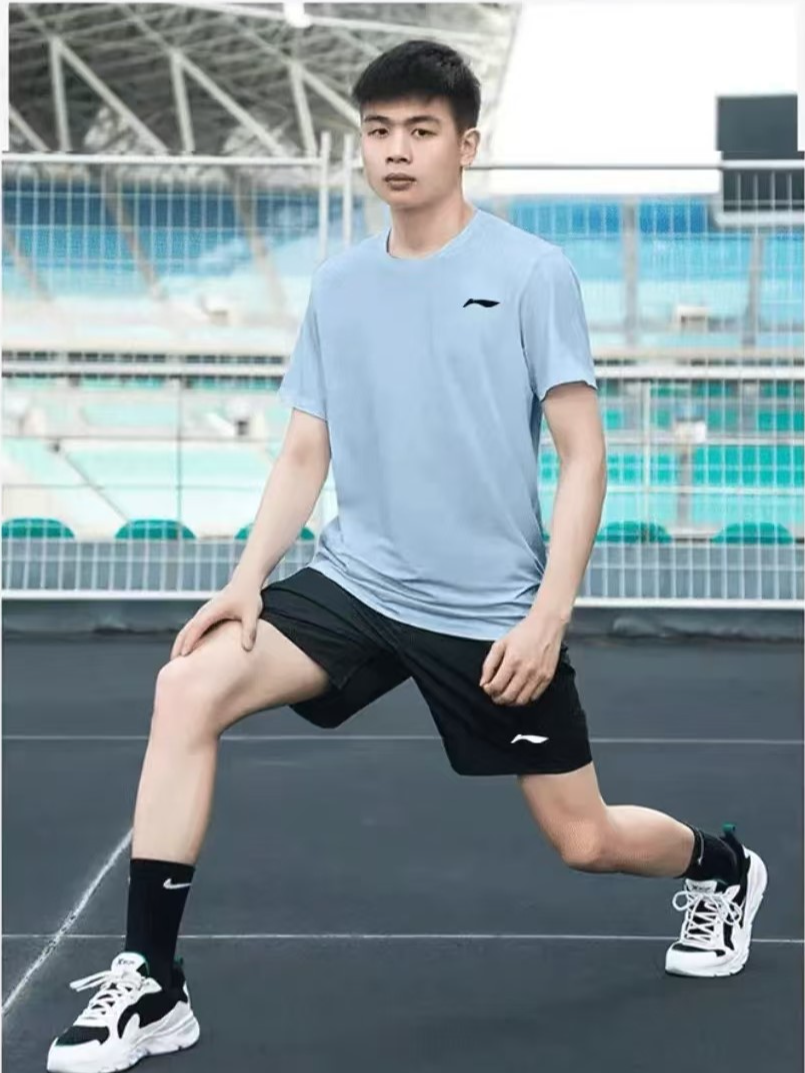 李 l 宁适配运动服套装男女夏季冰丝跑步短袖t恤运动速干衣两件套