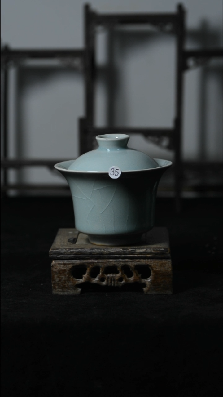 瓷35号马蹄盖碗微瑕清凉寺汝瓷