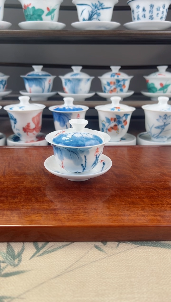 微瑕线条莲80ml三才盖碗