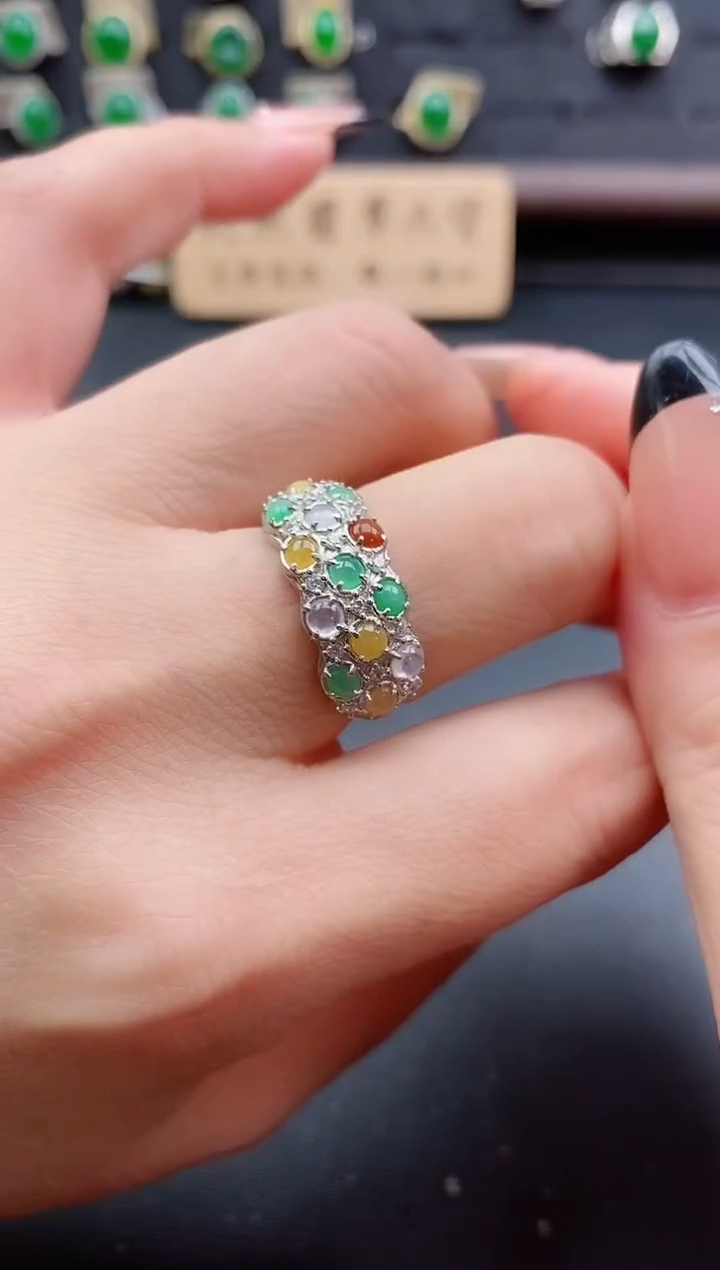 银S925镶嵌戒指翡翠1